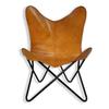 Home Interior Living Room Butterfly Chairs- Folding Tan Brown Leather Armchair-Handmade with Black Powder Coated Folding Iron Frame