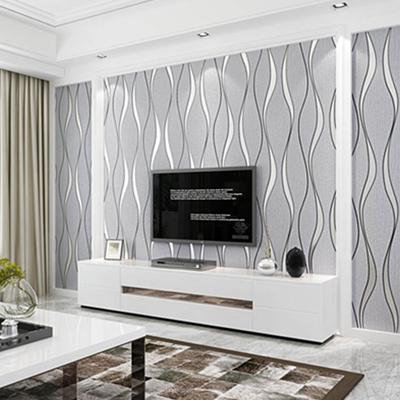 Self Adhesive Wallpaper Modern TV Background Wall Wallpaper Curved Stripe Decor Living Room Renovation Wall Sticker Light Luxury