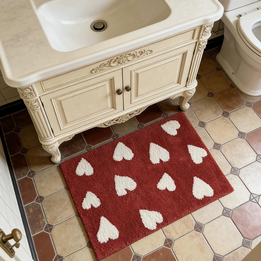Red Tufting Heart Bathroom Mat Soft Bathmat Tub Side Carpet Area Rug Floor Absorbent Anti Slip Pad Doormat Home Decor