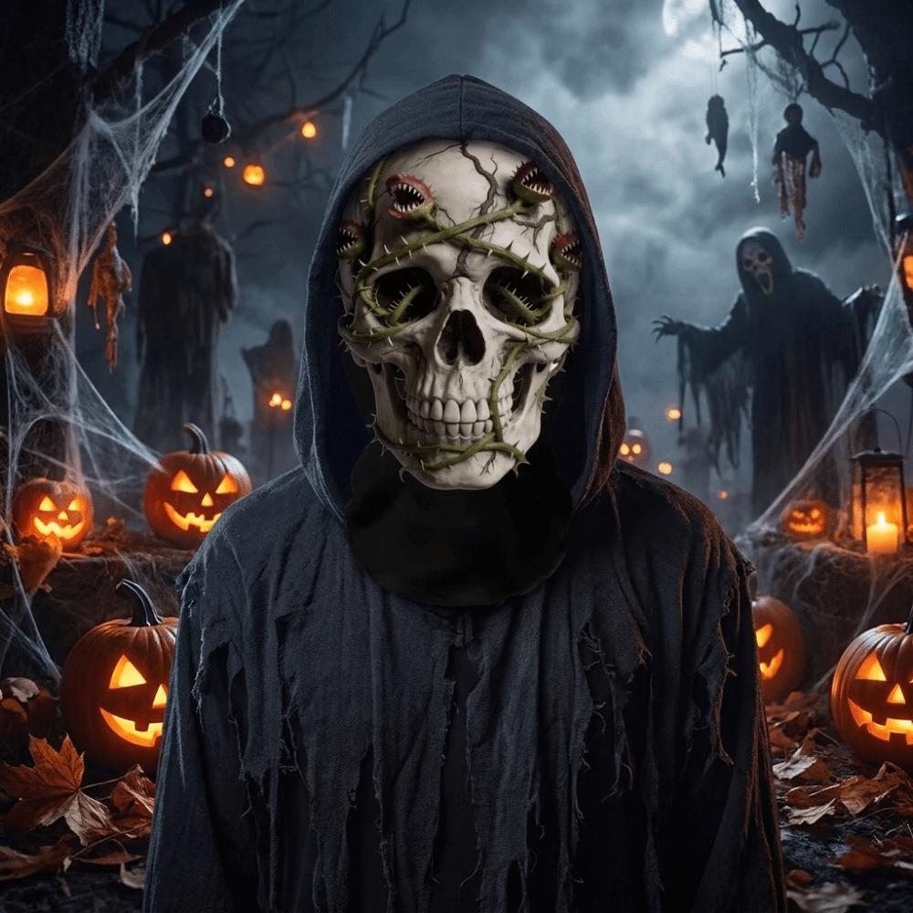 2D plochý tištěný celoobličejový síťovaný pokrývka hlavy Omyvatelná Halloweenská Cosplay maska Lebka Zombie maska Žert