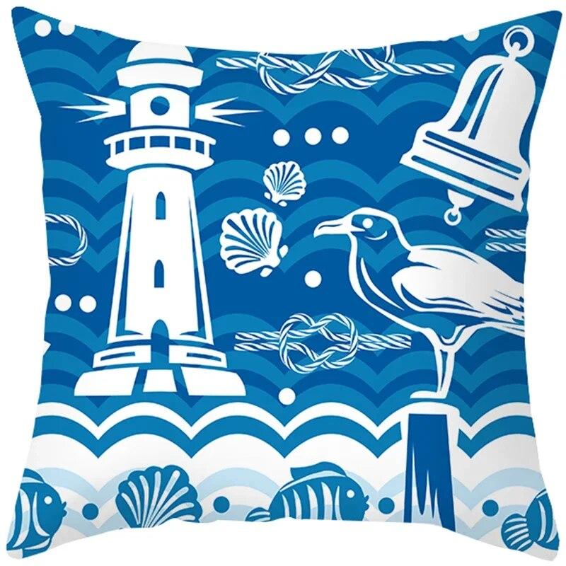 Sea Life Throw Pillow Office Sofa   Spring Home Decor Case Square Blue  Cushion Cover