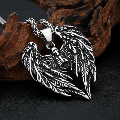 Collier Crâne Gothique Avec Ailes d'Ange Homme Acier Inoxydable Créatif Fait Main Hip Hop Pendentif Bijou Cadeau Dropshipping