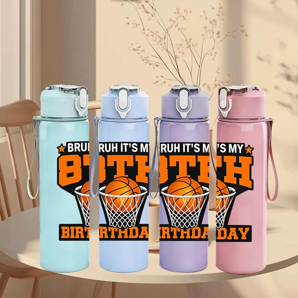1PC Bruh Its My BTH Birthday Basketball Print 750ml Color Plastic Sports Water Bottle Leakproof Flip Straw Lid Suitable for Sports Office Home Use