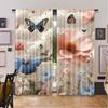 2Pcs Floral Curtain Spring Flowery Efflorescent Garden With Petals And Butterflies For Living Room Bedroom And Dining Room