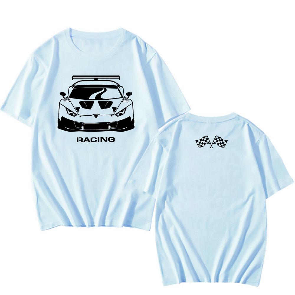 Rennwagen Flagge Druck T-Shirts Hip Hop Unisex Streetwear Kurzarm Locker Baumwoll-T-Shirt Grafik T-Shirt