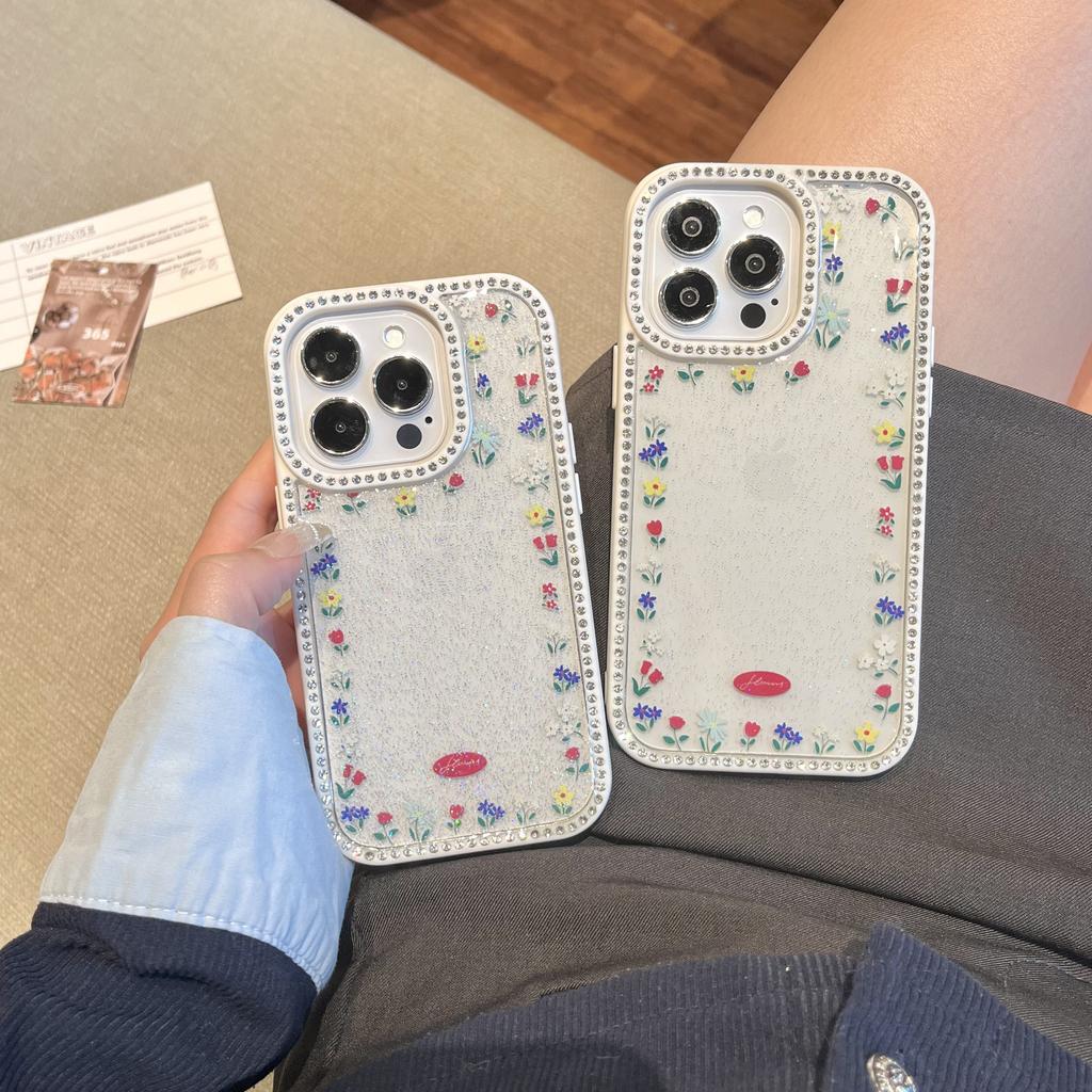 Modny Pokrowiec dla Dziewczyny z Brokatem i Cyrkoniami w Kształcie Kwiatu na iPhone 16 15 14 13 Pro Max Diamentowy Wstrząsoodporny Miękki Silikonowy Przezroczysty Pokrowiec