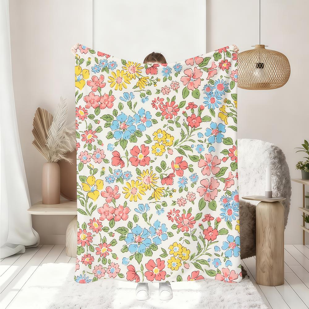 Modern Flower Pattern Blanket Soft Throw Blanket for Home Bedroom Bed Sofa Picnic Travel Office Rest Cover Blanket Gift