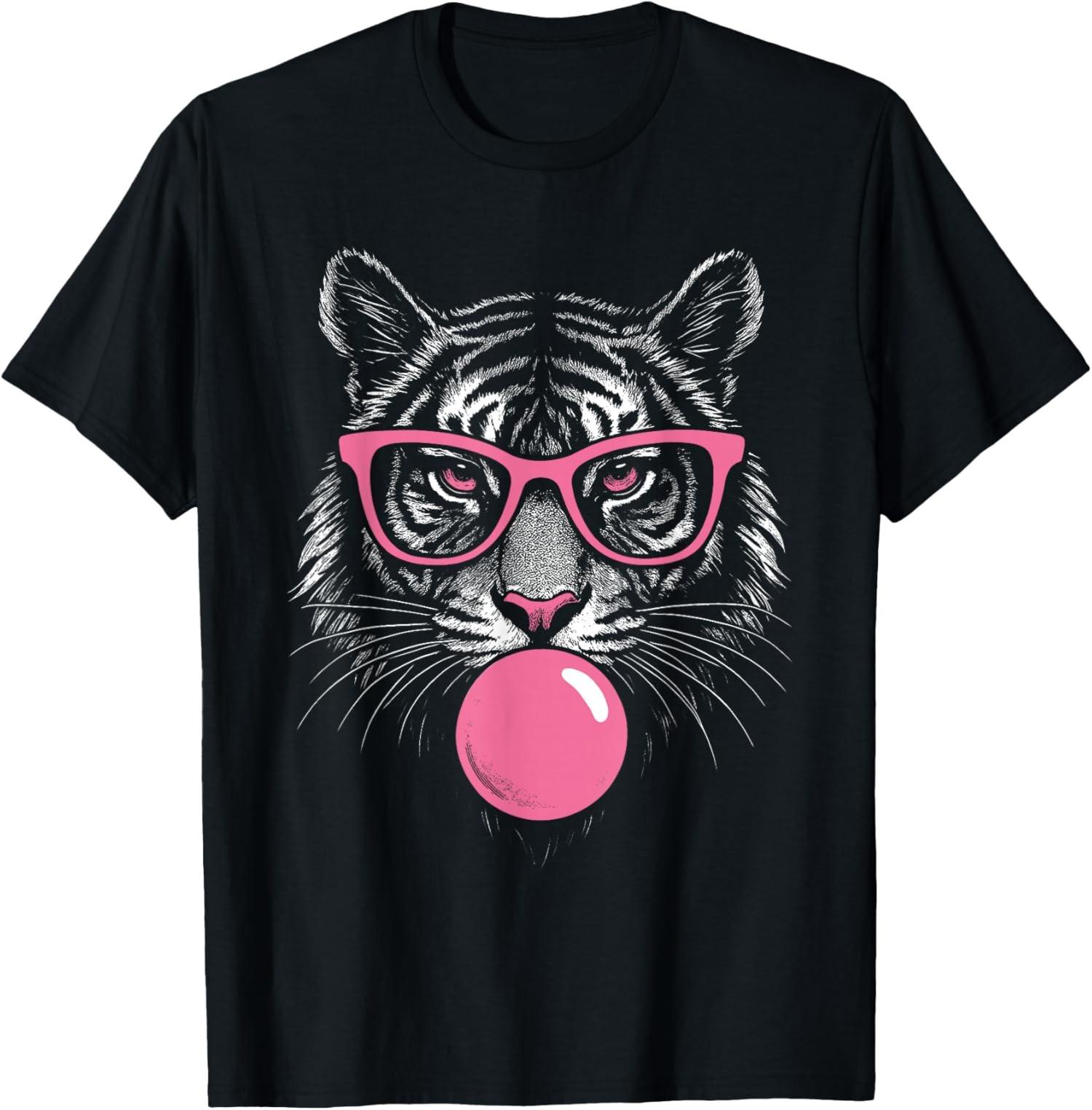 Tiger Face Pink Sunglasses Wild Animal Jungle T-Shirt S разноцветный