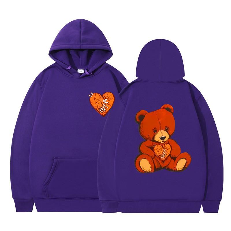 Unisex Hooded Sweatshirt With Teddy Bear Print Casual Oversized Pullover Winter Youth Streetwear