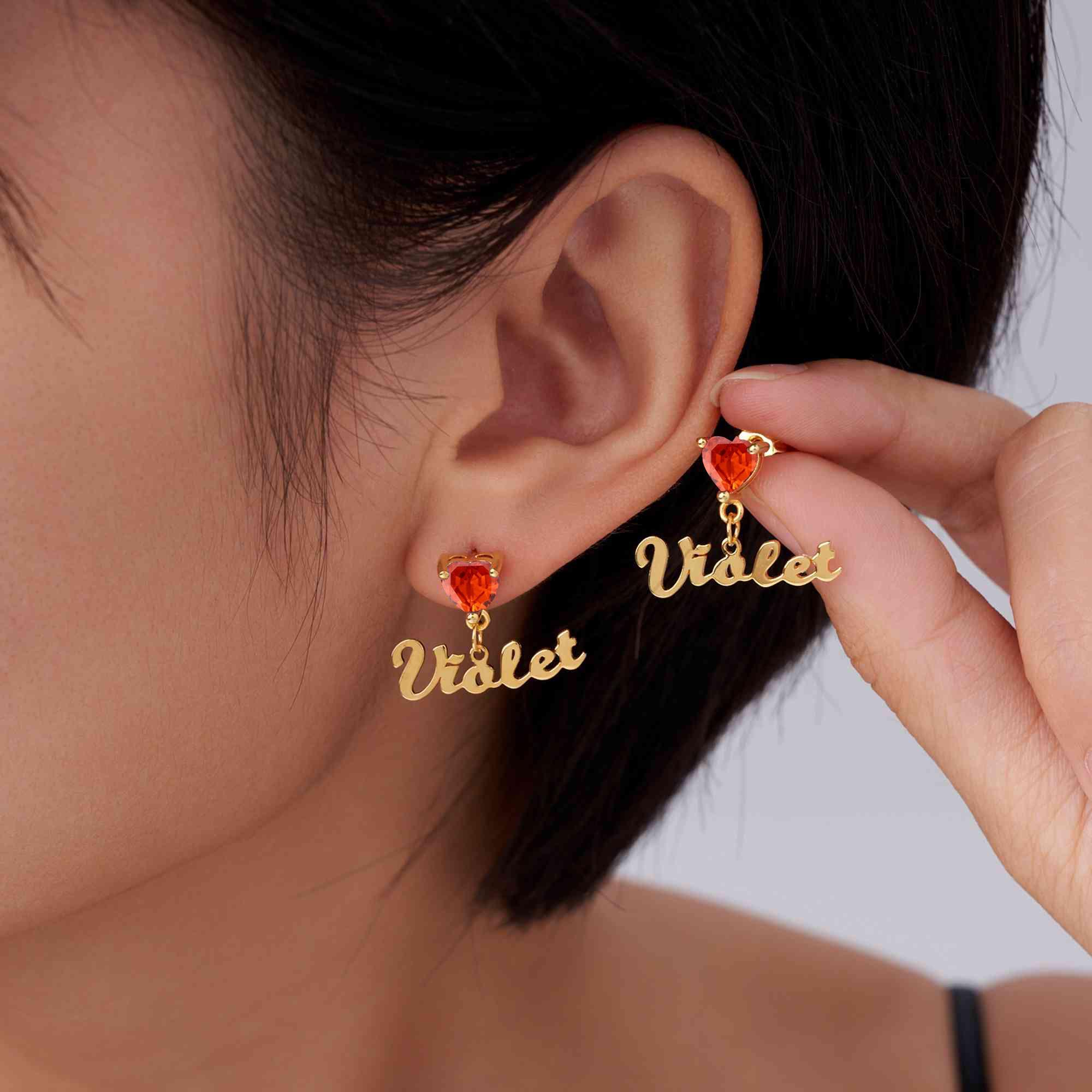 

Personalized Heart Birthstone Earrings Dainty Jewelry With Custom Name Charm Mother s Day Anniversary Birthday Gift For Women