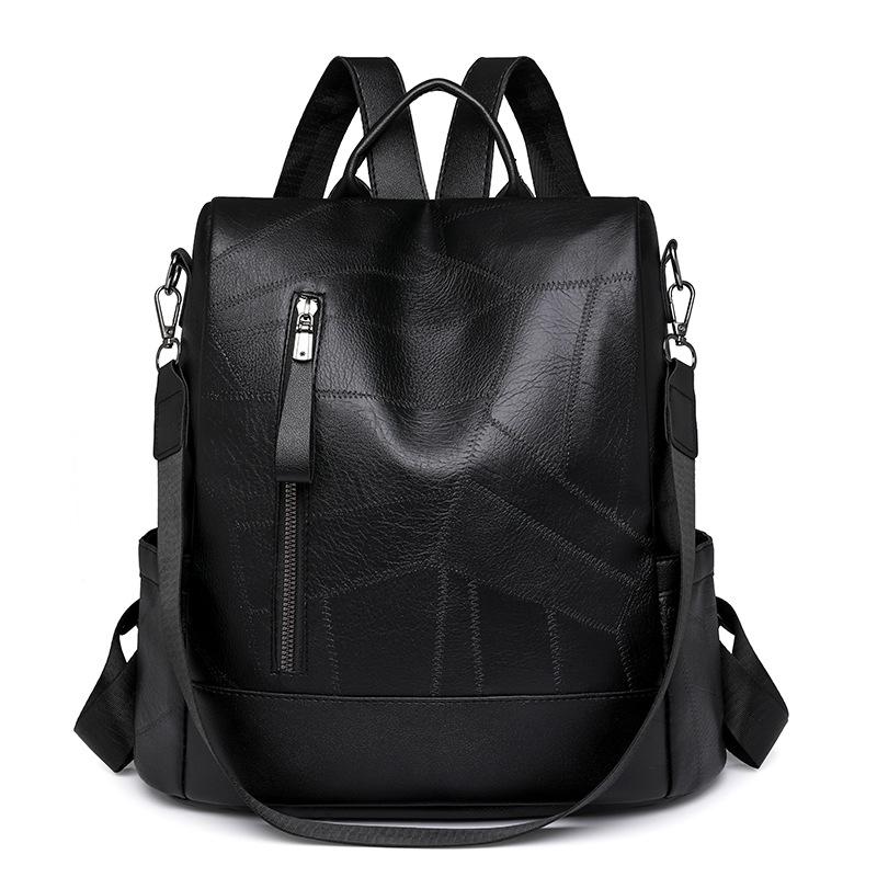 Soft Leather Backpack Women's Retro Large-capacity Schoolbag Lightweight Shoulder Bag Satchel Handbag Travel Daily and Shopping Bag
