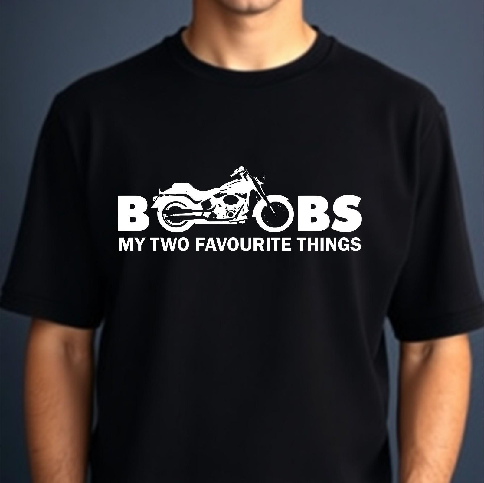 Bikes & Bo*bs My Two Favourite Things T-Shirt Funny Mens Biker Motorcycle Tee S