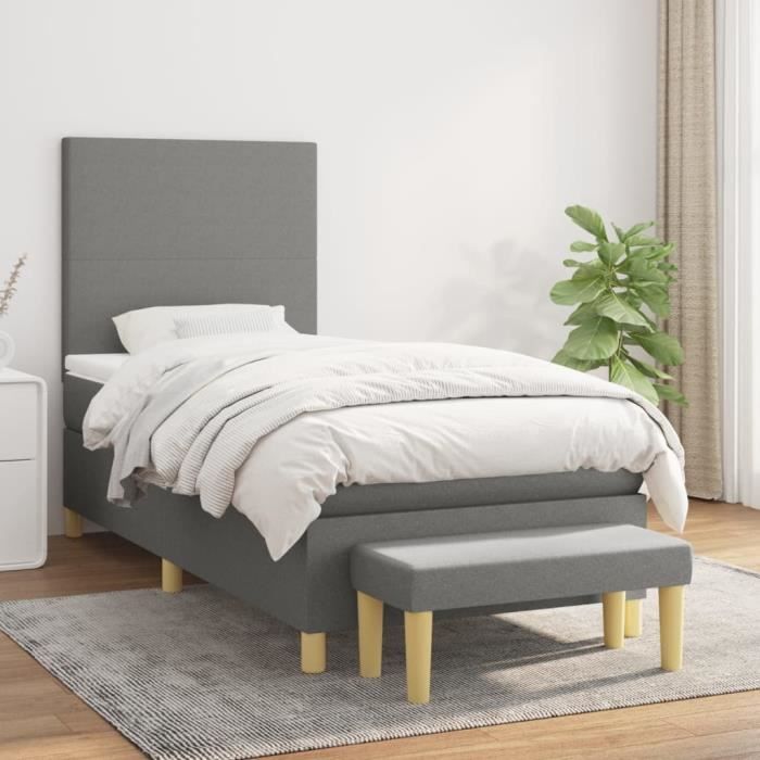 3136950 vidaXL Divan Bed with Mattress Dark Grey 80x200 Cm Fabric