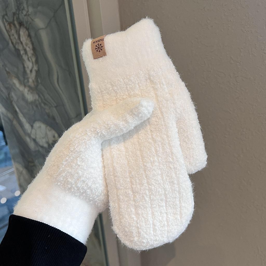 Velvet Thickened Warm Gloves Winter Men's Windproof and Cold-proof Woolen Knitted Double-layered Mittens for Students Outdoor Riding Trend