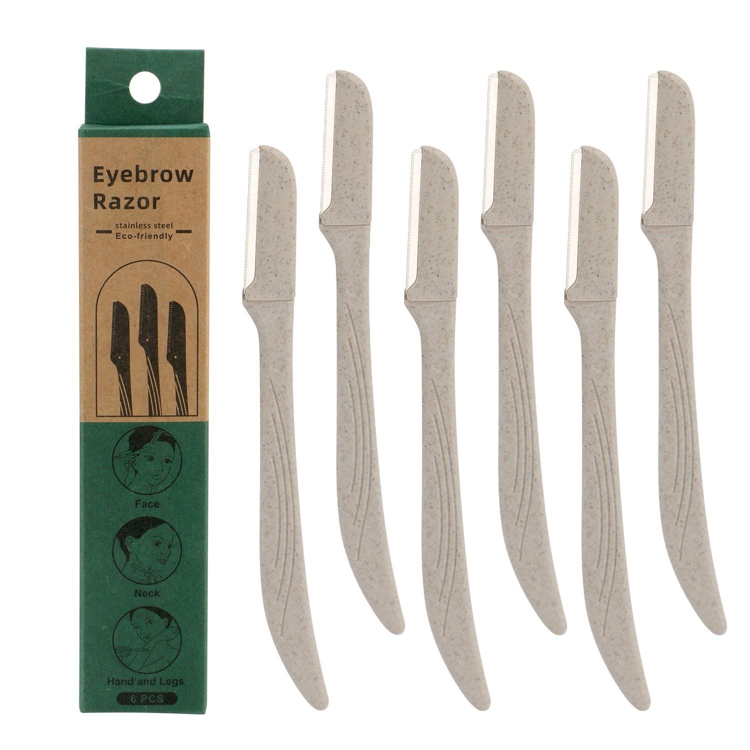 

6 Pcs/Pack Wheat Straw Eyebrow Trimmer Environmentally Biodegradable Stainless Steel Eyebrow Razor Eye Brow Shaving Tool