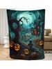 1Pc Cozy Halloween Black Cat Flannel Throw Blanket Soft Warm For Couch Bed Office Travel Perfect Holiday Gift And Home Decor