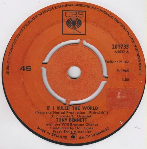 

7inch Record TONY BENNETT - If I Ruled The World 201735 CBS 1965 UK Pop Used