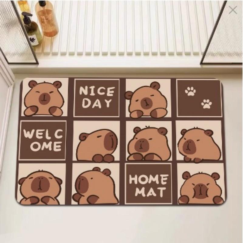 Capybara Print Bath Mat Non Slip Doormat Kitchen Drying Mat for Bedroom Drain Mat Entryway Rug Cartoon Home Carpet