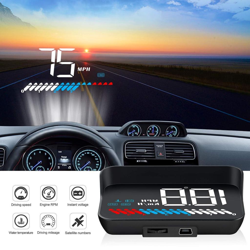 ACECAR Head Up Display Car Universal Dual System 3.5 Inches HUD, Speedometer OBD2 GPS Interface, Speed, Engine RPM, OverSpeed Warning, Mileage
