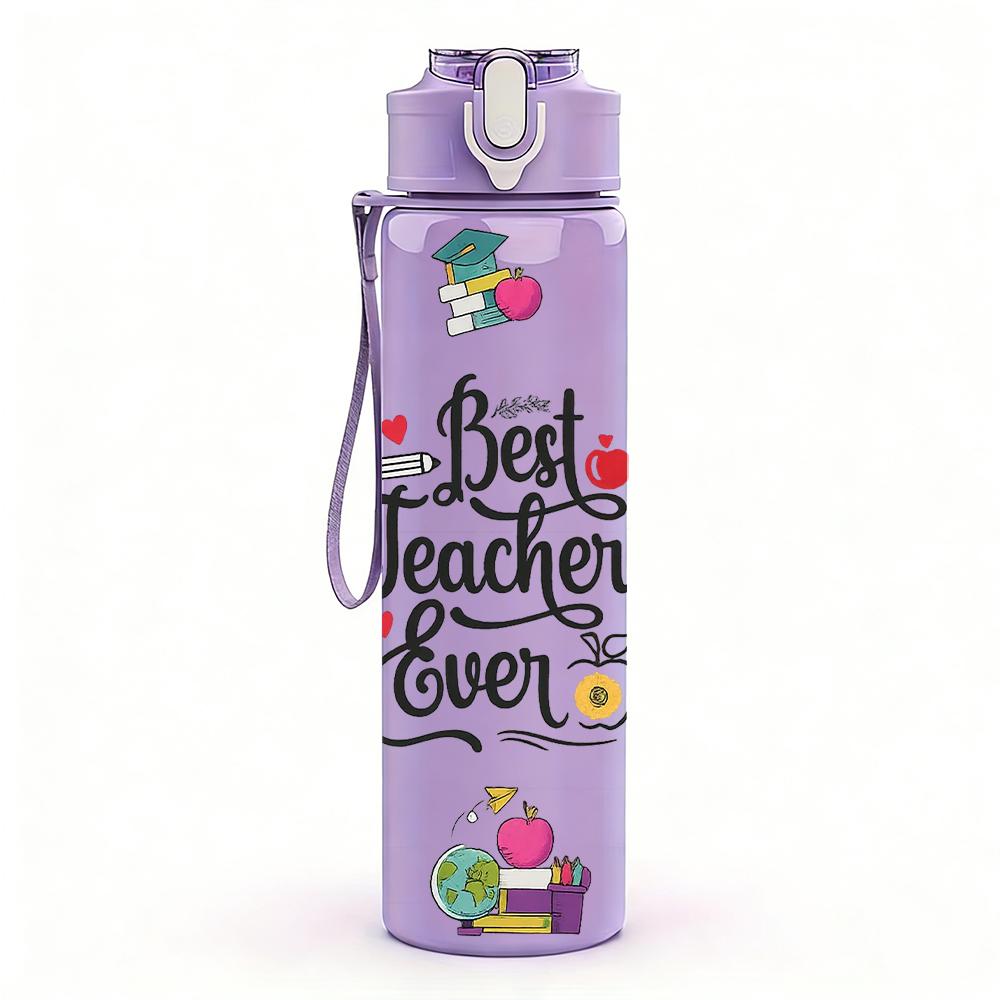 1PC Best Maitresse Floral Wreath Letter Text 750ml Color Plastic Water Bottle Leakproof Flip Straw Lid For Sports Office Home Use