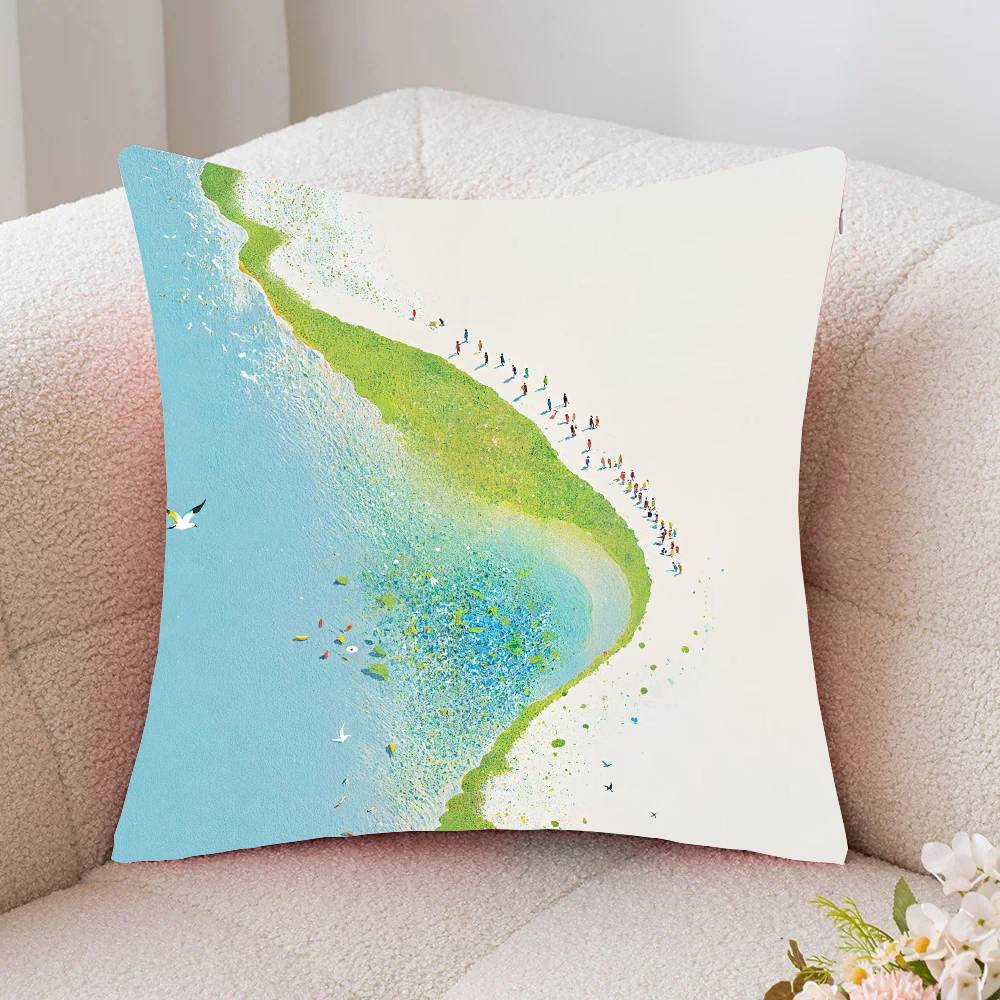 Vintage Maritime Surfing Beach Pillow Case Fashion Square Pillowcase Bedroom Sofa Room Ins Decoration Leisure