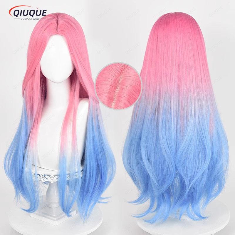 Anime Mizi Cosplay Pruik Lang Roze Blauw Geverfd Gradiënt Pruiken Hittebestendig Synthetisch Haar + Pruikenkap One Size