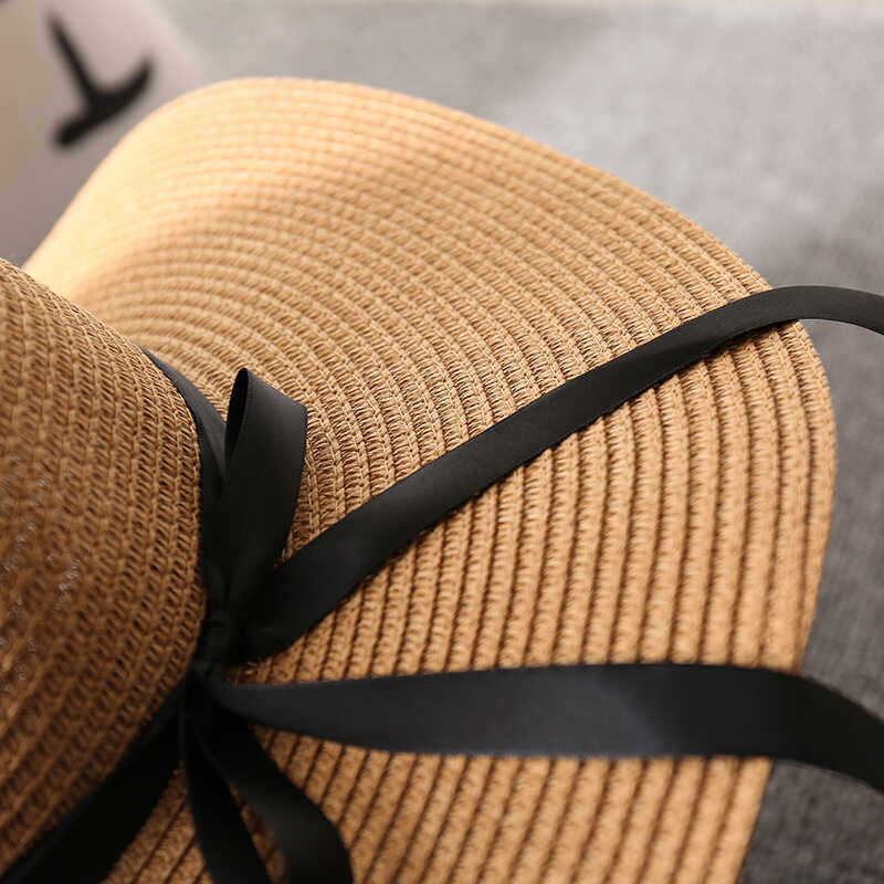 oversized brim straw hat women's new summer bow streamer UV-proof seaside vacation sunscreen hat