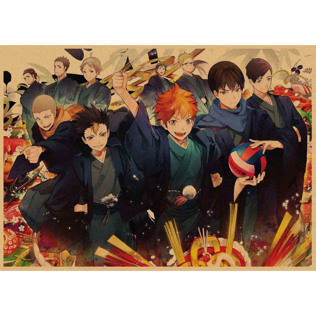 Haikyuu!! Retro Kraft Poster: Hinata Shoyo & Kageyama Tobio Decorative Wall Art