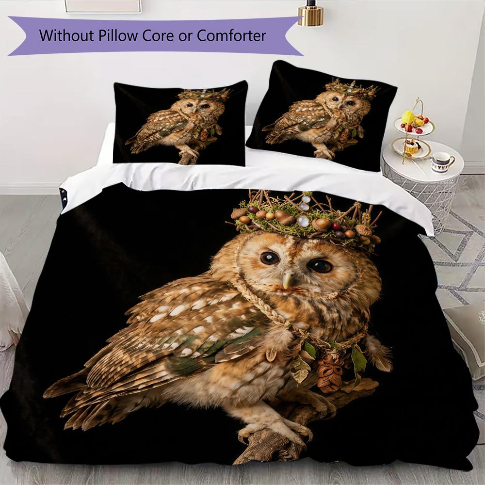 Vintage Owl Pattern Bedding Uilt Set Uilt Cover Pillowcase Home Decoration Birthday Gift (1 * Duvet Cover + 2 * Pillowcase Without Core)