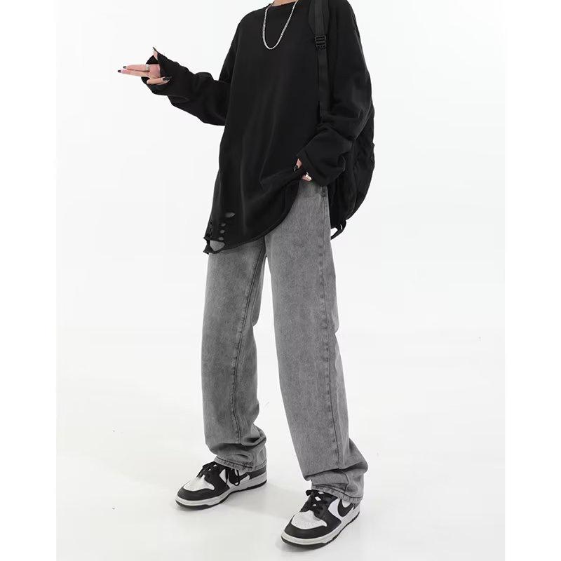 Damen Retro Rauchgraue High-Street Schlankheitsjeans - Lockeres gerades Bein, Frühjahr 2025 Kollektion