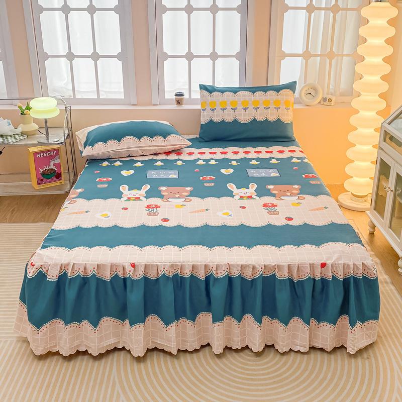 Soft Bed Skirt Printed Bed Cover with Rufffles Simple Style Mattress Protector falda de cama Lace Bed Sheets (No Pillowcase)