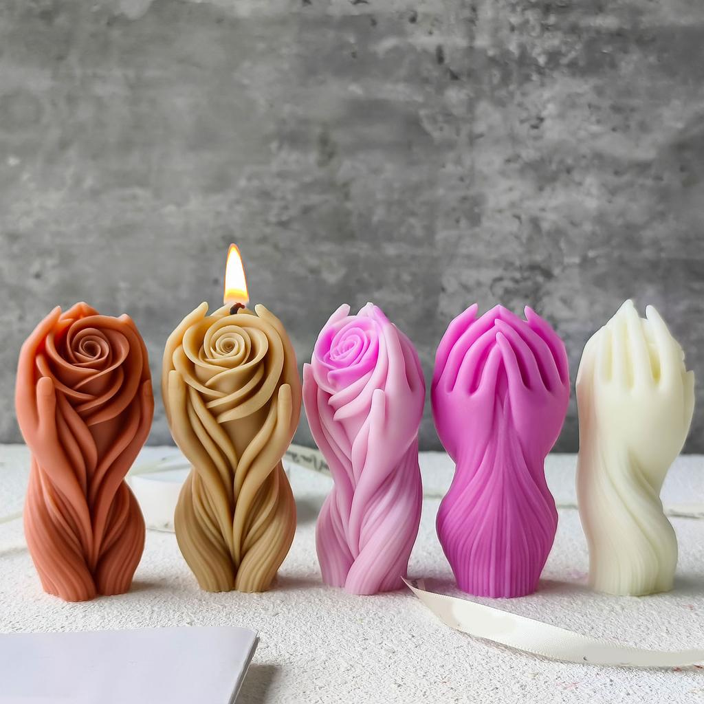 3D Flower Hand Silicone Candle Molds Silicone Soap Molds for Candle Soap Chocolate Molds for Candy Cake Fondant Baking