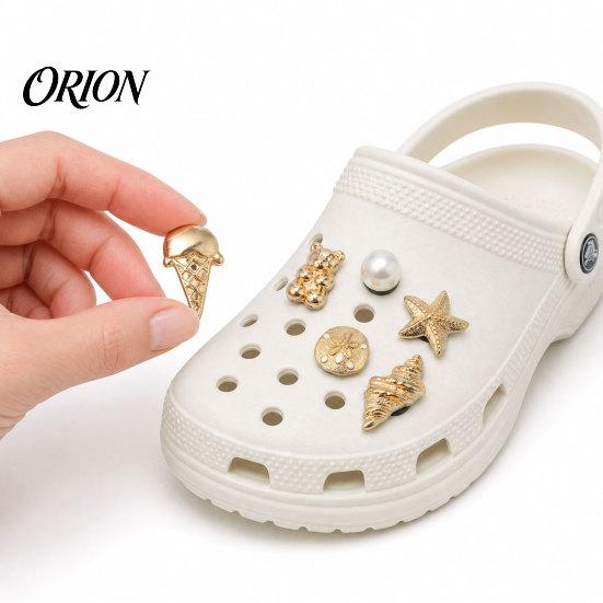 Faux Perlen Schuhanhänger 6 Stück/Set Goldfarbene Anhänger, Sommer Eiscreme Muschel Seestern Anhänger für Clogs Damen Mädchen Strand Schuhwerk Dekor Zubehör