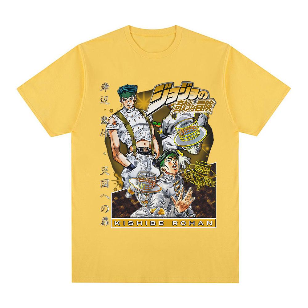 Anime Jojo Bizarre Adventure Rohan Kishibe T-Shirts Unisex Damen Sommer Freizeit Baumwolle Neu Kurze Ärmel Übergroßes Oberteil Streetwear