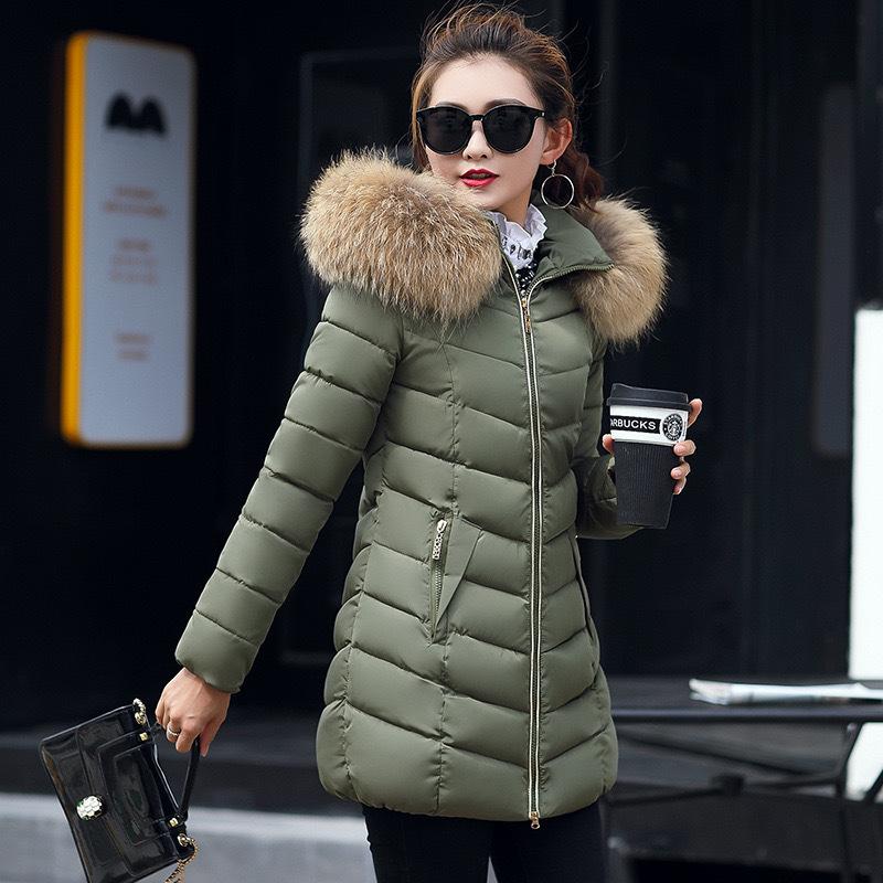 Winter, Korean Version New, Casual Versatile, Women's, Cotton Jacket, Medium To Long, Slim Fit, Fashionable Fur Collar Cotton Jacket, Outerwear