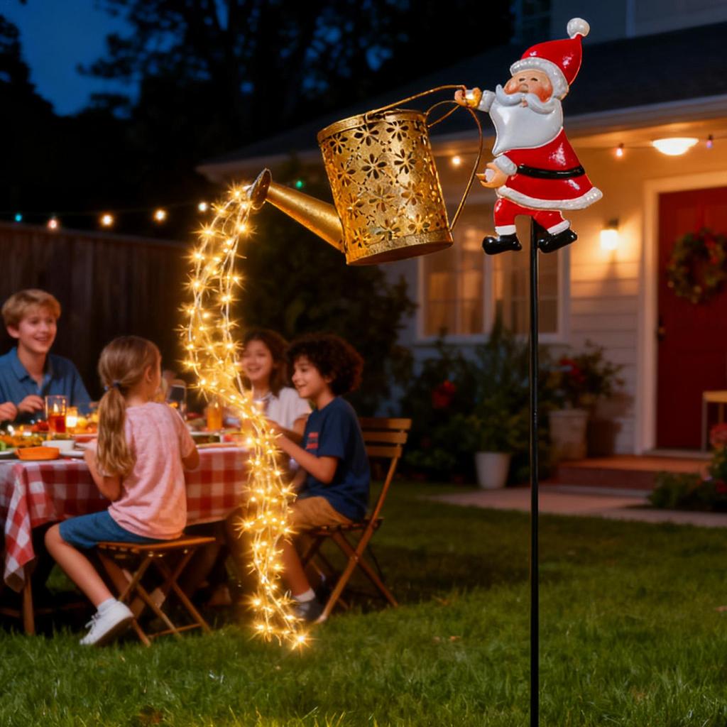 Christmas Solar Lights Santa Claus with Kettle Ground Stake Lamp Outdoor Garden Lawn Decorative Lights for Lawn Pathway Walkway