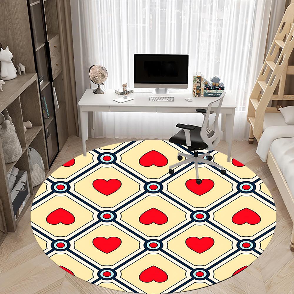 1pc Heart Pattern Office Round Rug, Carpet for Office, Gaming, Lightweight Round Floor Mat yy260208017