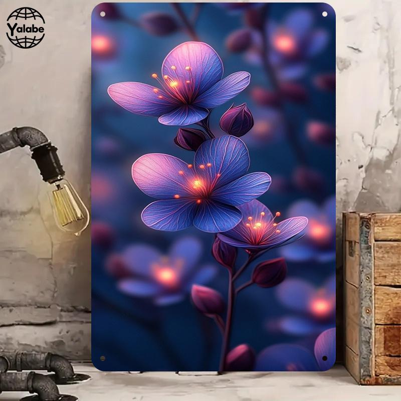 2 Purple Flower Retro Tin Paintings - Beautiful Flower Theme Metal Wall Decoration Paintings, suitable for the decoration of hom