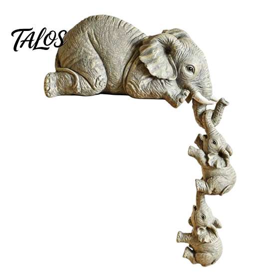 Unique Tabletop Animal Decor Elephant Shelf Sitter, Mother Hanging 2 Baby Elephants on The Modern Resin Craft for Home Decoration Edge, Hand-Painted