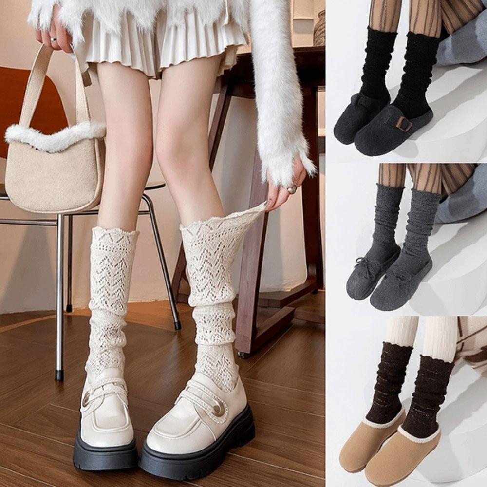 Breathable Hollow Calf Socks Knitted Mid Tube Socks New Stacked Long Tube Socks  Women Girls