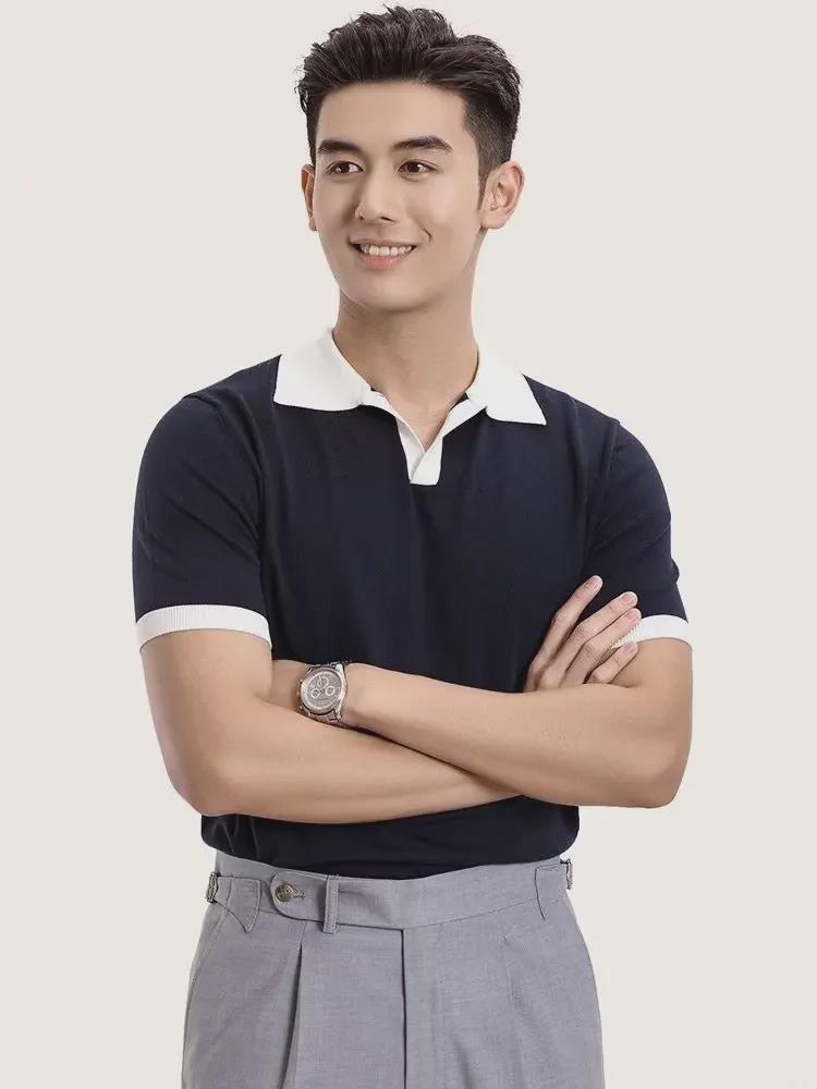 Trendy Japanese Men's 2023 Summer Polo Shirt - Solid Color, Short Sleeves