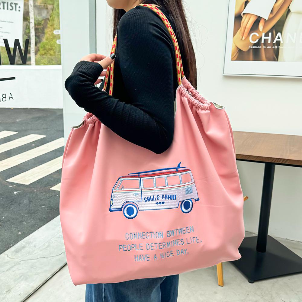 Japanese Style Embroidered Leather Tote Bag - Women's Large Capacity Shoulder Handbag