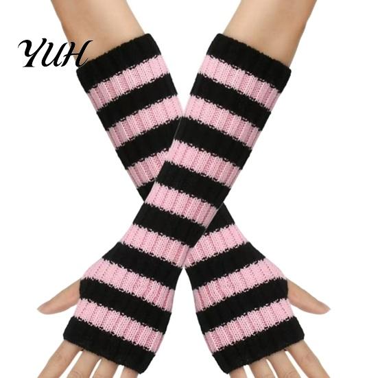 Knitted Arm Warmers for Women Striped Women, Fingerless Sleeves, Soft Comfortable Sleeves Typing Thermal Wrist Autumn Winter, Fashion Accessories
