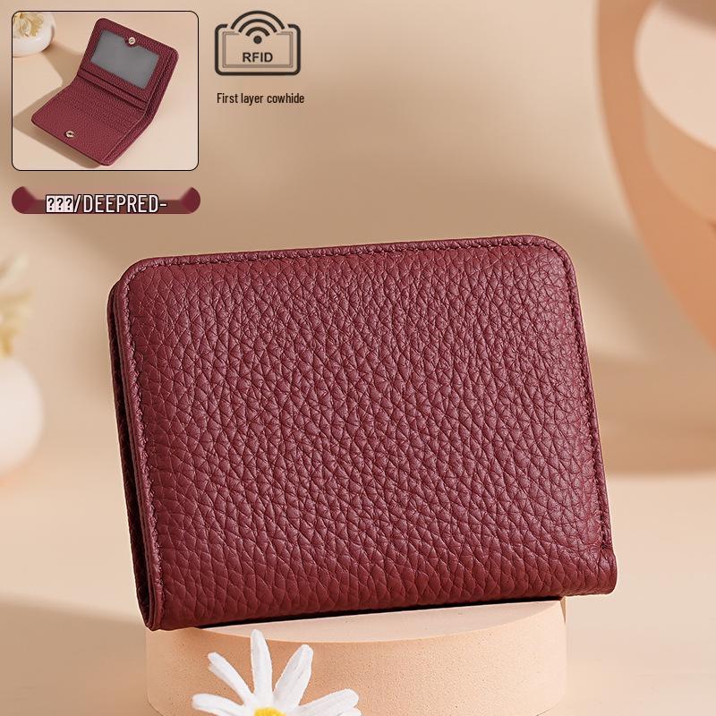 Genuine Leather RFID Women's Mini Wallet with Card Holder, Zipper Coin Pocket