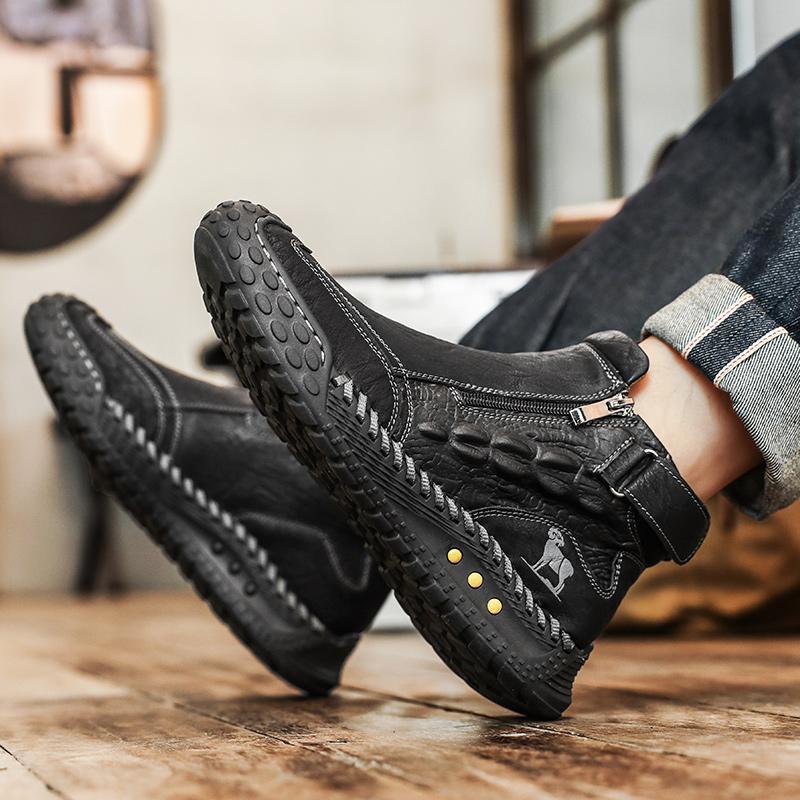 Classic Handmade Leather Boots for Men Fashion Outdoor Casual Ankle Boots Comfort Slip on Driving Shoes Men's Boots