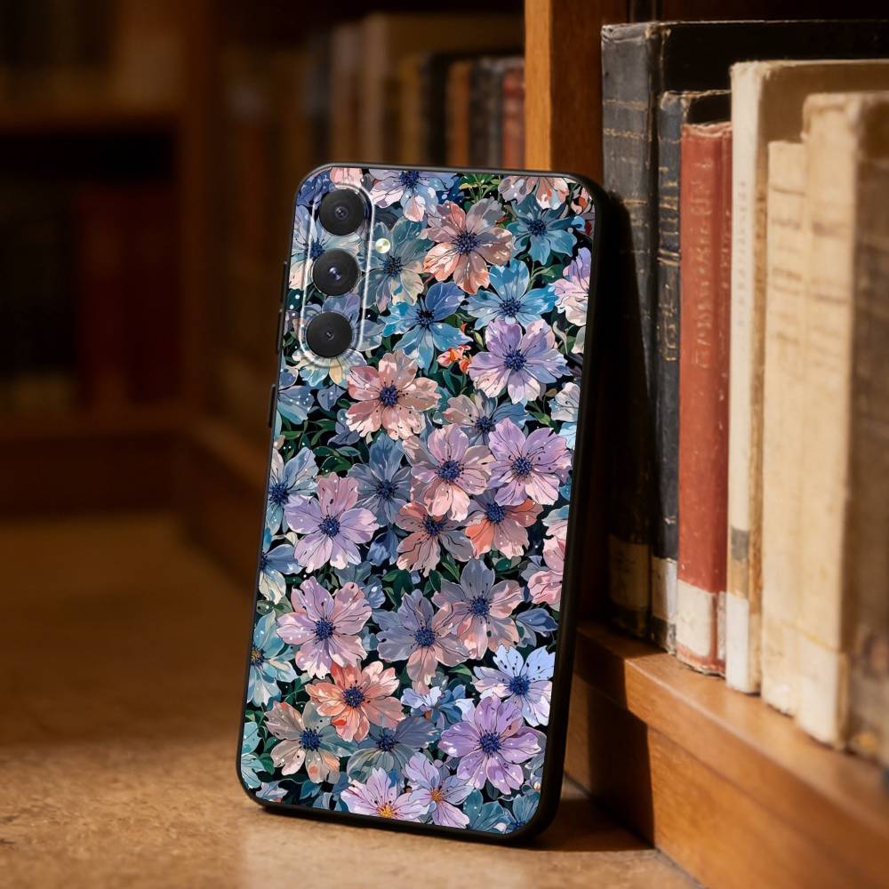 Flowers art Phone Case For Samsung S26,S25,S24,S23,S22,S21,Ultra,Plus,FE Black Soft Cover
