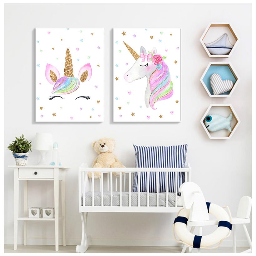 Rainbow Unicorn Wall Art Prints Baby Nursery Poster Cute Canvas Painting Nordic Decoration Picture Children Kids Bedroom Decor