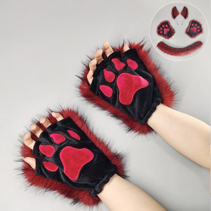 Halloween Wolf Costume Set: Plush Ear Headband Paw Gloves Tail Cosplay Party Dress-Up