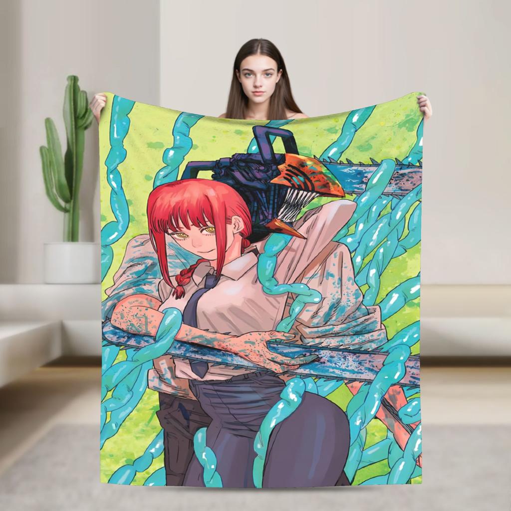 Denji brutal anime Blanket Chainsaws Mans Travel Flannel Throw Blanket For Outdoor Soft Quality Bedspread Birthday Present