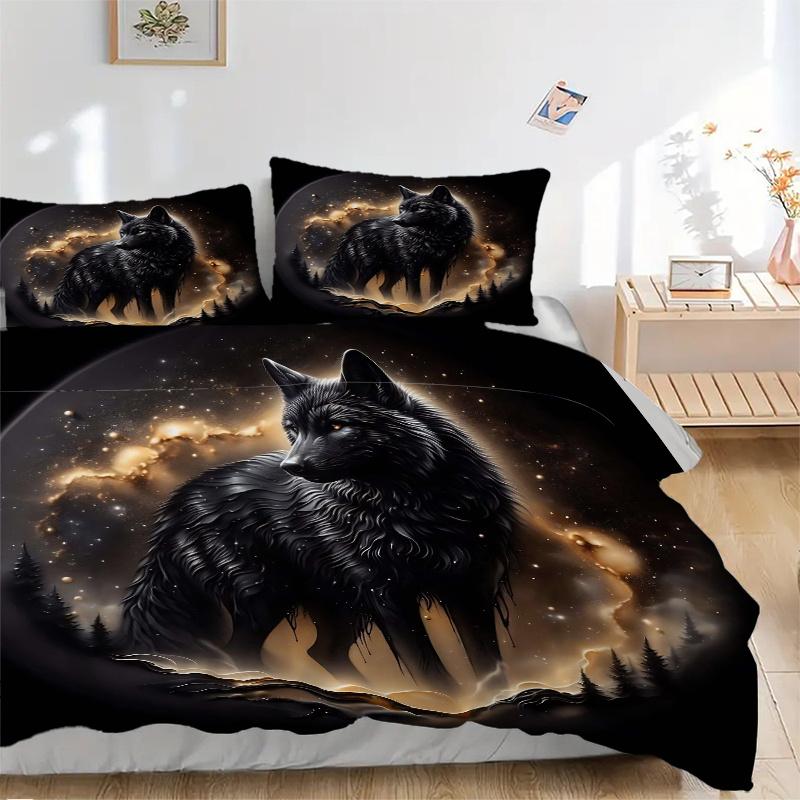 3-teiliges Himmlisches Wolf Bettwäsche-Set Cartoon-Thema Bettdecke Set Niedlicher Charakter Schlafzimmer Dekoration Bettdecke Set Vier Jahreszeiten (1 Decke + 2 Kissenbezüge NEIN